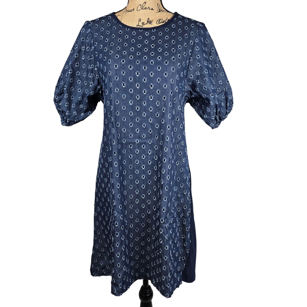 V by Violet Weekend Women's Blue Cotton Dress Puff Sleeve Casual Size S